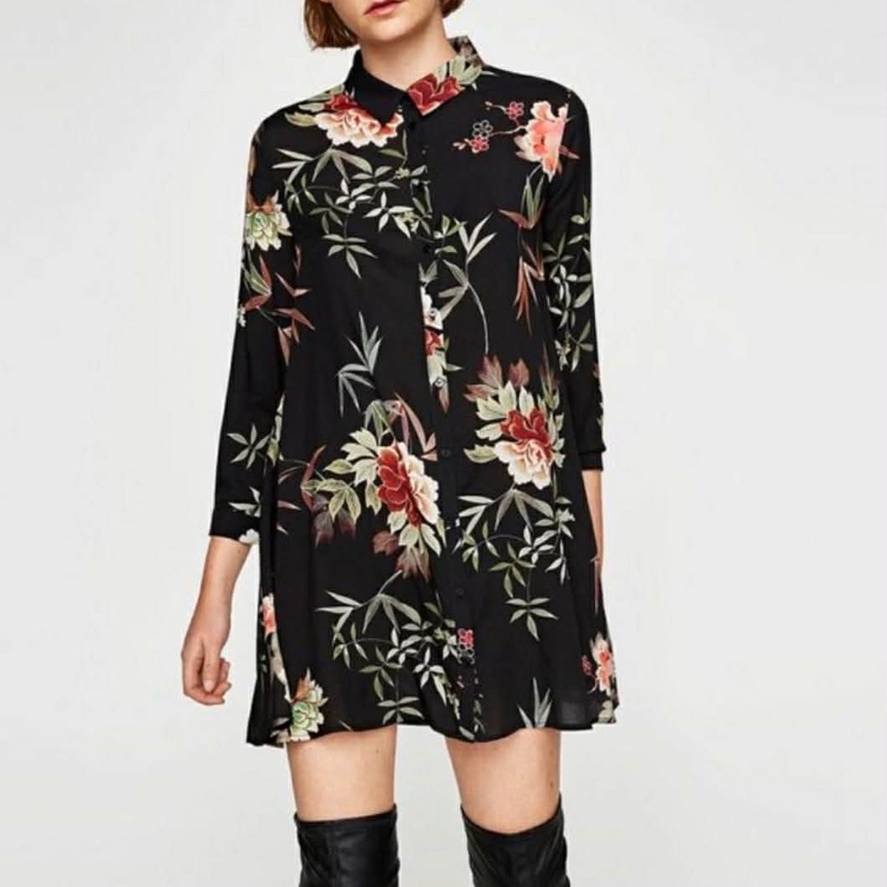 Zara Floral Print Maxi Shirt Dress - Picture 3 of 5